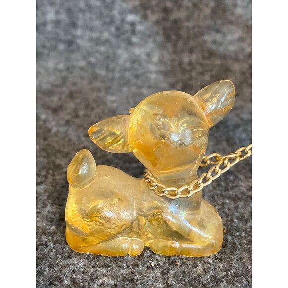 VTG Doe Fawns Big Ear Deer Figurines Yellow chains Lucite Hong Kong Christmas - Picture 6 of 9